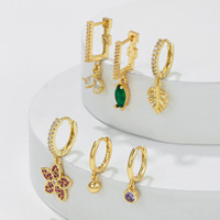 Ensemble de boucles d'oreilles pendantes tendance motif feuille d'abeille, fleurs en zircon colorées, bijoux en laiton en gros