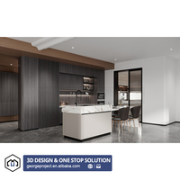 Designer américain en bois massif de luxe Uv mélamine Mdf pour armoires de cuisine Ensembles complets pour appartement
