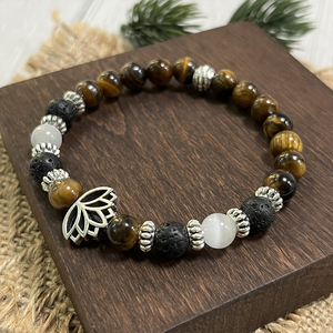 Ciondolo da donna con fiore di loto in argento regolabile con perline di occhio di tigre <span class=keywords><strong>per</strong></span> braccialetto spirituale Yoga preghiera gioielli di <span class=keywords><strong>guarigione</strong></span> naturale alla moda - Product Image 4