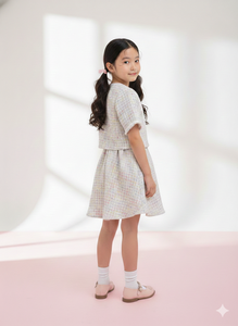 Ensemble chic en tweed pastel pour filles avec veste courte pour les fêtes - Product Image 3