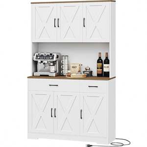 Custom White Luxury <b>Wooden</b> Modern Pantry Organizer for Modular Kitchen <b>Cabinets</b> Includes Coffee Station - Product Image 6