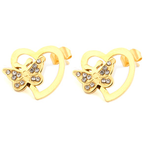 Boucles d'oreilles papillon en diamant, design cœur creux en or, taille brillant rond, bijoux pour femme à porter au quotidien - Product Image 5