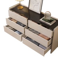Table de toilette en bois massif à six tiroirs, style luxe léger, coiffeuse minimaliste moderne pour chambre et appartement, bureau de maquillage multifonctionnel