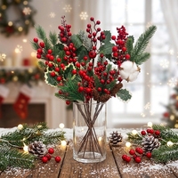 Fournitures de Noël écologiques LINGKAI Factory, baies artificielles douces au toucher, feuilles de baies rouges, branche de sapin pour les fêtes de Noël