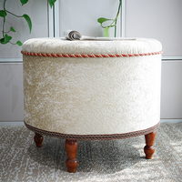 Pouf en velours Gonflable Repose-pieds Chaise De Stockage Bouffée Boîte Ronde Moderne Tufté Tissu Tabouret