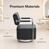 Fauteuil pivotant de luxe haut de gamme en cuir noir moderne, chaise de relaxation et d'attente avec coussin d'assise large pour salon et salon de beauté