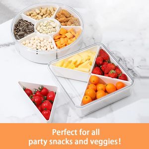 Bandeja de frutas reutilizable para el hogar perfecto, contenedor redondo para aperitivos Con dispensador y tapa de 6 compartimentos - Product Image 4