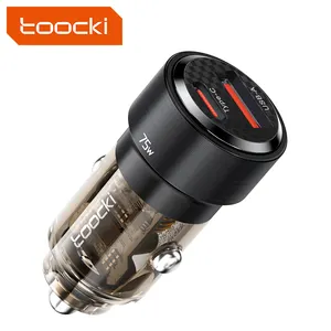 Toocki highest quality 75W A+C ports mini PC+ Aluminum alloy car charger with date transparent