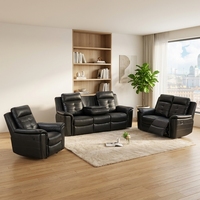 Kunstleder Modernes Umweltfreundliches 3+2+1-Sitzer Set Manuell Verstellbares Relaxsofa mit Ausklappbarem Tisch für Wohnzimmer