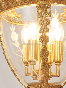 Oro francese Vintage antico ottone lanterna pranzo luce pendente Hotel corridoio lampada a candela di vetro di lusso lampadario - Product Image 3