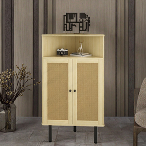 Wholesale Living Room Rattan Accent <b>Corner</b> <b>Cabinet</b> with Doors Shelves for Small Spaces-Farmhouse Design -Modern Hotel Use Natura - Product Image 3