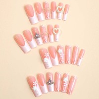 24 pièces en gros, faux ongles, grande réduction, motif carré français, ongles en ABS à presser avec colle pour application sur les doigts