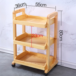 Three Tier <b>Storage</b> <b>Cart</b> 55x36x80cm With Wheels Multi Purpose Kitchen Trolley Bamboo Natural Color - Product Image 1