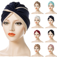 Sombrero turbante de estilo indio trenzado de dos colores para mujer, gorra étnica transfronteriza con plisado cruzado frontal para Mujeres Musulmanas