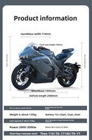 Moto électrique de course super performante, vitesse de 80 km/h, batterie au lithium, moto sportive électrique