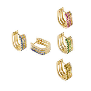 Pendientes de Aro Triples de Plata 925 Gemnel con Diamantes CZ y Zafiro Azul, Elegantes Huggies con Número Mágico - Product Image 1