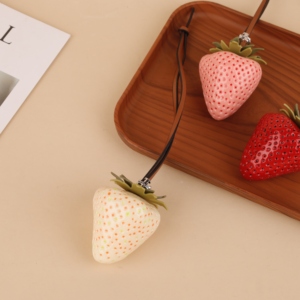 3D Large Red Pink Strawberry Keychain Charms Personalized Genuine Leather Car Ornament Bag Pendant Accessories Pu Leather