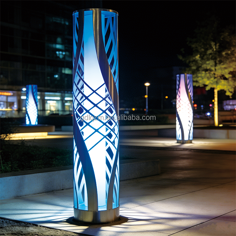 Twisted Lattice LED Bollard Light (Stainless Steel + PC) IP65 Waterproof RGB Button Remote Control Commercial Plaza Lighting
