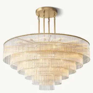 Modern Crystal Glass Rod Pendants Multi-Layer Chandelier Lighting Fixture For Living Dining Room Kitchen Island Foyer Lobby