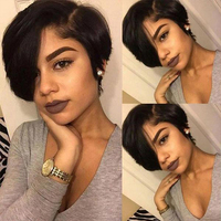Perruque courte Pixie en dentelle frontale pas chère pour femmes noires, coupe Pixie, cheveux humains, bob, 180% tissage Pixie