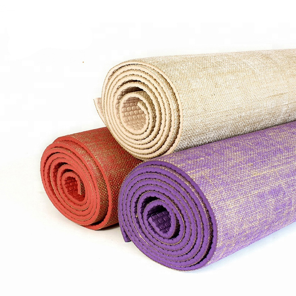 Natural organic non-toxic ecofriendly jute yoga mats with custom logo/ Natural Rubber Anti-Tear Eco Jute Cotton Yoga Mat