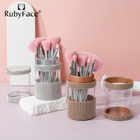 Marque privée en gros 7 pièces pinceaux de maquillage professionnel en laine de nylon rose avec conteneur de réglage de diamant