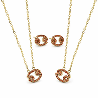 Edelstahl Gold Krebs Sternzeichen Halskette Ohrringe Set CZ Pavé Bernstein Orange Astrologie-Schmuck Damen Großhandel Maßanfertigung OEM