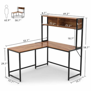 Soho in legno massello gioco forma di L <span class=keywords><strong>scrivania</strong></span> con gambe in <span class=keywords><strong>metallo</strong></span> e libro mensola di immagazzinaggio <span class=keywords><strong>vintage</strong></span> mobili per la casa del computer portatile stazione di lavoro A casa - Product Image 1