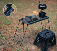 Table pliante multifonctionnelle d'extérieur, imperméable et respirante, avec motif en maille, tabouret portable à suspendre, pour camping et pique-nique, en fer
