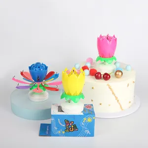 Vela de música para pastel de loto mágico, flor de cumpleaños, Navidad, fiesta de San Valentín, decoración de pastel de boda automática China