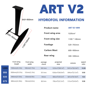 Long Glide Hydrofoil ART V2 1099 Carbon <b>Wing</b> Foil Stable Control Easy Lift Downwind Surf Ocean Riding Equipment Booster - Product Image 2
