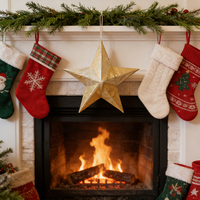 Étoiles de Noël pliables de 37 cm, rouges et dorées, pour la décoration de l'arbre de Noël ou de la cheminée, étoile de Noël 3D personnalisée