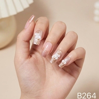Faux ongles floraux faits main à presser, aspect vernis gel rose pailleté, pour femmes, usage professionnel en salon