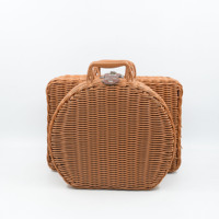 Panier de pique-nique circulaire en rotin tressé en plastique PP, artisanat traditionnel chinois, écologique, durable, portable, rangement