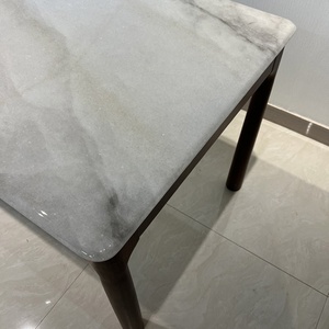 Micro Super Luxe Eettafel met massief houten poten en natuurlijk marmeren blad, rechthoekig, kristalhelder, micro modern, eenvoudige eettafel - Product Image 5