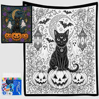 Couverture à colorier DIY Halloween mignonne pour enfants, tapisserie fantôme citrouille à gribouiller avec marqueurs acryliques, décoration de chambre Kawaii effrayante, cadeau de fête