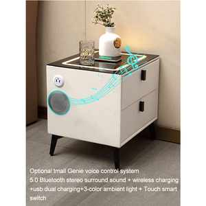 2022 <strong>Smart</strong> Bedroom <strong>Furniture</strong> 3 Light Glass Top USB Wireless Charger Music Solid Wooden Night Stand Bedside Table with Drawer - Product Image 4