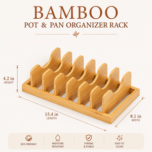 <span class=keywords><strong>Organisateur</strong></span> de couvercles de casseroles et de planches à découper en bambou naturel, portable, résistant à la rouille, pour tiroirs et armoires - Product Image 2