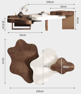 طقم طاولات قهوة فاخر وعصري لغرفة المعيشة بتصميم منحني من الخشب وأرجل من الفولاذ المقاوم للصدأ على الطراز الاسكندنافي - Product Image 5