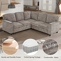 Canapé-lit modulaire en forme de L avec rangement et ports USB, style européen, en tissu, pour la maison et l'atelier
