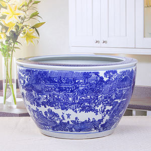 ブルーセラミック屋外ポット卸売屋外磁器青と白セラミックプランターポット植物装飾屋内装飾 - Product Image 2