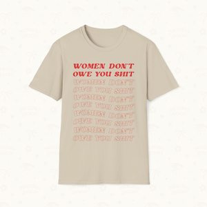 Camiseta feminista para mujer Don't Owe You Sh*t, manga corta, cuello redondo, 100% algodón, corte regular, para todas las estaciones - Product Image 1