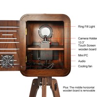 Photobooth Vintage en Bois Véritable pour Mariage, Cabine Photo Selfie DSLR avec Écran Tactile et Imprimante