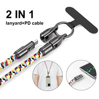 PD 240W Cable de carga rápida 2 en 1 Cordón de teléfono móvil universal Tipo C a USB C Cable Aleación de zinc Bloqueo Cuello Correa de teléfono para muñeca