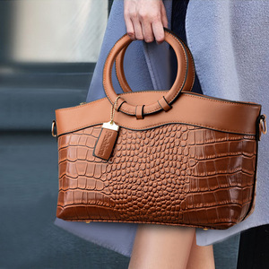 Ring <b>Top</b> Handle Satchel Shoulder Bag PU Leather Embossed Tote Hand Bag Pattern Handbag for Women - Product Image 1