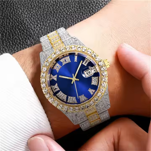 Luxury Bling Hip Hop Fully Iced Out <strong>Watches</strong> <strong>Silver</strong> Gold Blue Dial Quartz Diamond <strong>Watches</strong> <strong>Men</strong> Wrist Moissanite <strong>Watch</strong> - Product Image 4