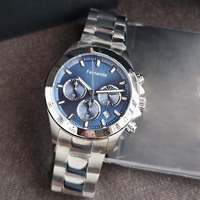 Montre de Sport pour hommes, grand cadran bleu, pointeur simple, chronographe multi-sous-cadran, Bracelet en acier inoxydable, Quartz, résistant à l'eau 50M