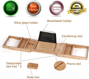 Support de baignoire en bois de hêtre réglable avec côtés extensibles, organisateur de salle de bain pour verre à vin - Product Image 4