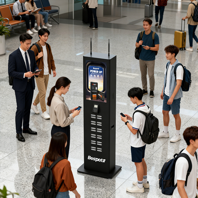 24-Port charging station and power station with POS Card Payment System and Plug-Commercial Advertising Display Terminal