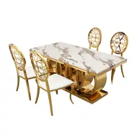 מודרני זהב נירוסטה אוכל חדר ריהוט מלבן יוקרה 6 8 10 12 מושבים אריחים למעלה שולחן אוכל סטים